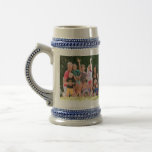 Create Custom Vintage Style Beer Stein Photo Mug<br><div class="desc">Create your own custom, personalized, dishwasher and microwave safe, classic beautiful grey with blue colour traditional German beer photo mug stein, featuring elegant faux gold typography script, two photos (one on each side), ornate borders at the rim and base and a detailed handle. To personalize, simply add your favourite family...</div>
