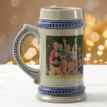 Create Custom Vintage Style Beer Stein Photo Mug<br><div class="desc">Create your own custom, personalized, dishwasher and microwave safe, classic beautiful grey with blue colour traditional German beer photo mug stein, featuring elegant faux gold typography script, two photos (one on each side), ornate borders at the rim and base and a detailed handle. To personalize, simply add your favourite family...</div>