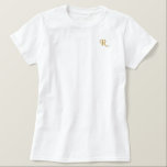 Create Custom Womens Gold Monogram Initials Cotton Embroidered Shirt<br><div class="desc">Create your own custom, personalized, casual, relaxed fit, durable, soft, 100% cotton, tagless, womens embroidered monogram / initials t-shirt. Simply type in your initial / monogram, to customize. Makes a great custom gift, for sister, daughter, mother, wife, girlfriend, grandma, godmother, goddaughter, grandmother, granddaughter, bride, bridesmaid, niece, cousin, aunt, mom, daughter...</div>
