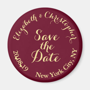 Create Elegant Burgundy Gold Wedding Save the Date Magnet