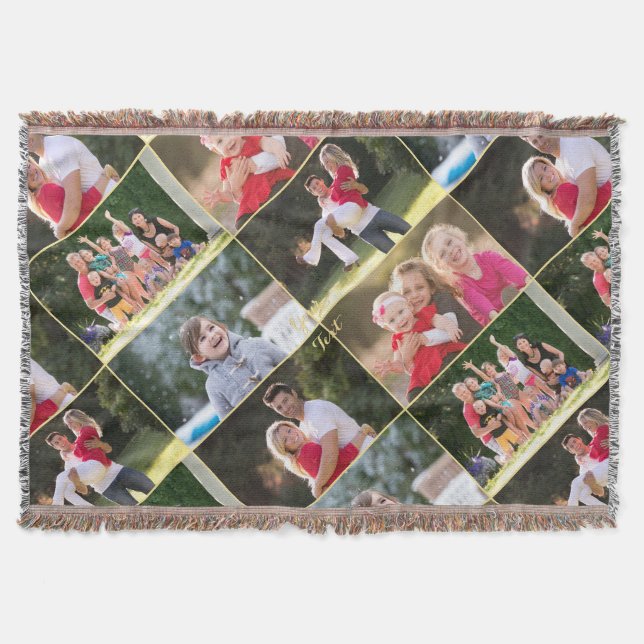Create Family Kids Pets Wedding 5 Photo Collage Throw Blanket (Front)