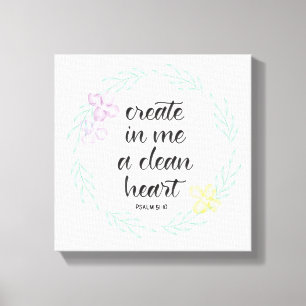 Create in me a clean heart   watercolor wreath canvas print