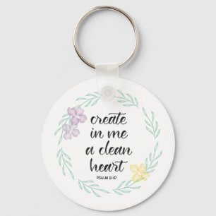 Create in me a clean heart   watercolor wreath keychain