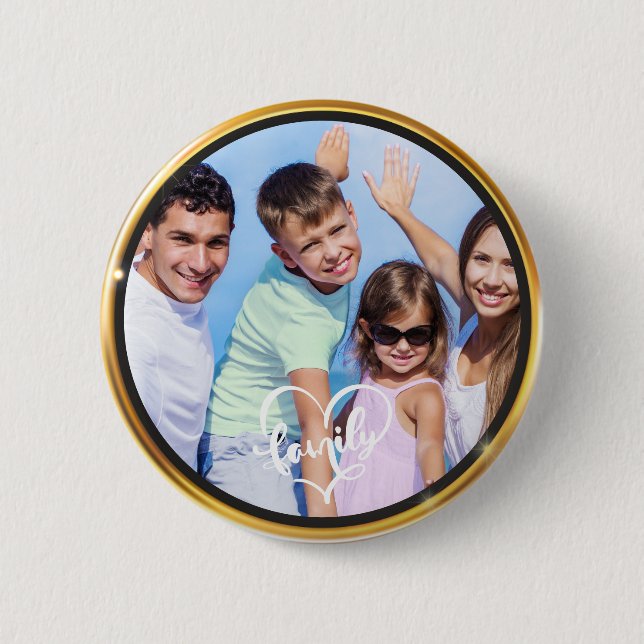 Create it yourself family script Gold Frame Photo 2 Inch Round Button (Front)