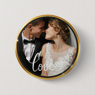 Create it yourself Love Script Gold Frame Photo 2 Inch Round Button