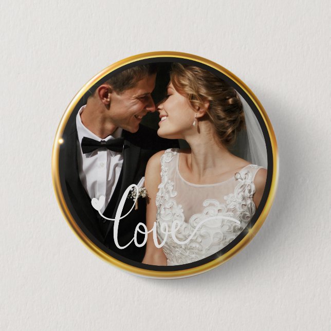 Create it yourself Love Script Gold Frame Photo 2 Inch Round Button (Front)