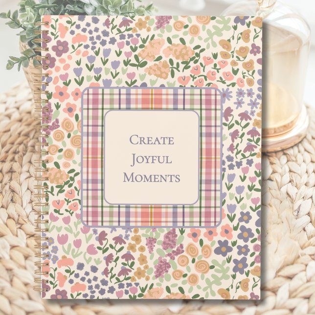 Create Joyful Moments Floral Plaid Planner (Create Joyful Moments Planner – Personalized Inspirational Quote – Custom Floral Design Organizer)