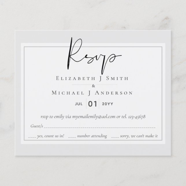 Create Modern Script RSVP - Edit Colours To Suit (Front)