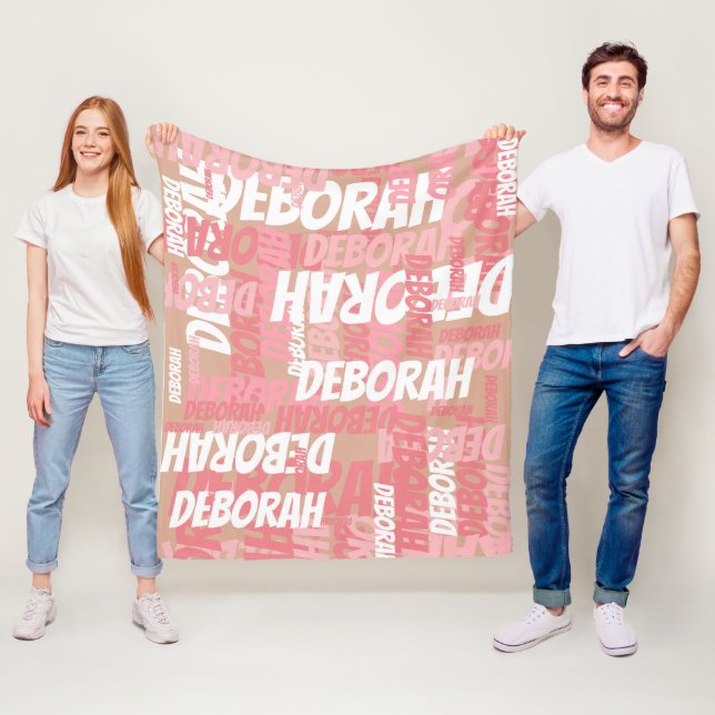 Create Name Typography Girly Blush Pink Fleece Blanket (In Situ)