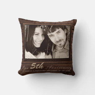 Create Own 5th Wedding Anniversary PHOTO Gift Name Throw Pillow
