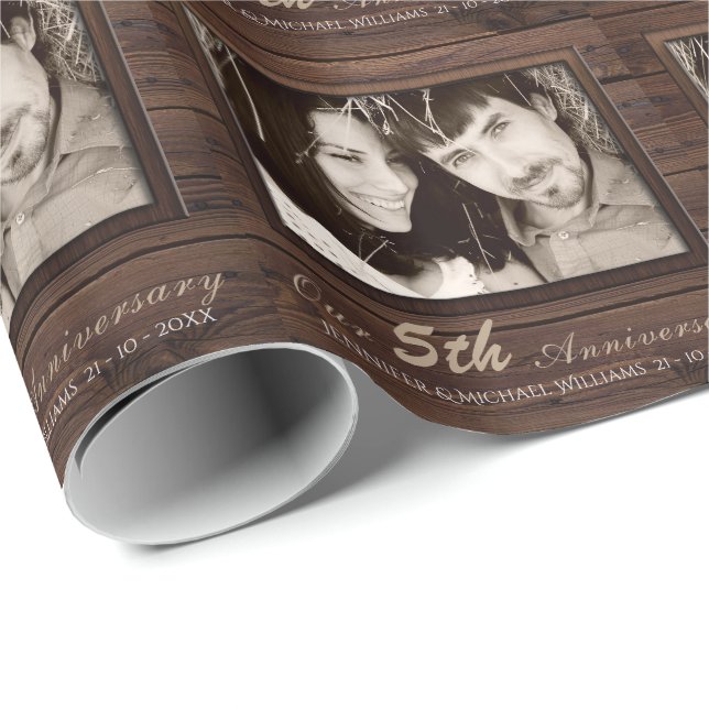 Create Own 5th Wedding Anniversary PHOTO Gift Name Wrapping Paper (Roll Corner)
