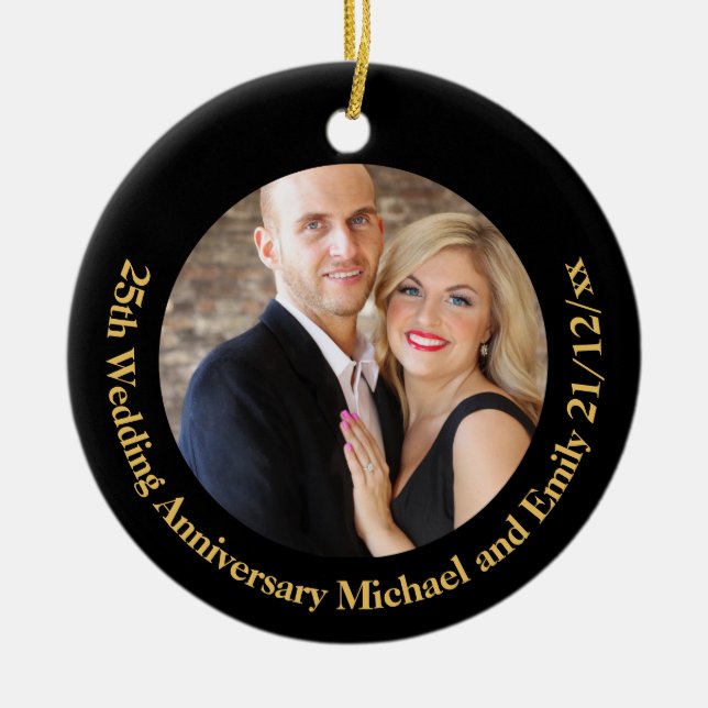 Create Own ANNIVERSARY PHOTO Gift under $15 Ceramic Ornament (Front)