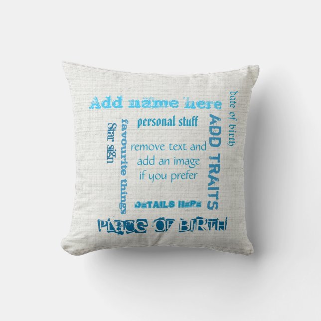 Create own chalkboard word cloud cushion, stone throw pillow (Front)