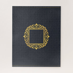 Create Own Monogram Elegant Grey Gold Personalised Jigsaw Puzzle