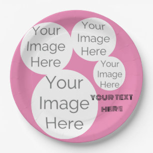 create own paper photo text template pink paper plate