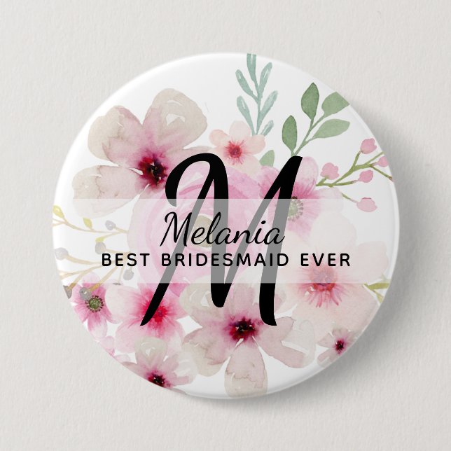 Create Own PINK BLUSH FLORAL BOHO BridalParty Gift 3 Inch Round Button (Front)