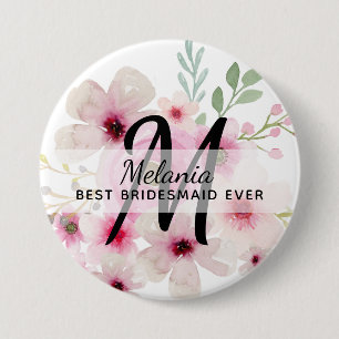 Create Own PINK BLUSH FLORAL BOHO BridalParty Gift 3 Inch Round Button