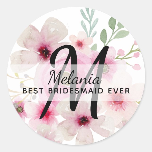 Create Own PINK BLUSH FLORAL BOHO BridalParty Gift Classic Round Sticker (Front)