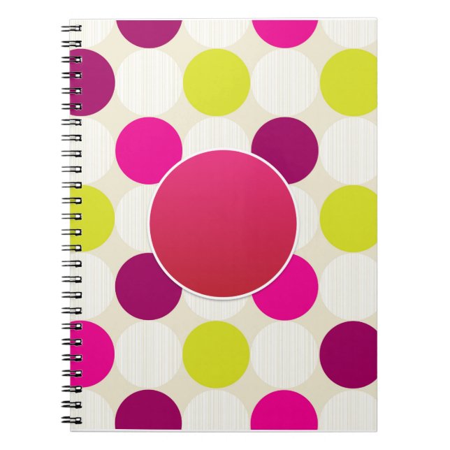 Create Own PINK YellowGreen Polkadot Personalised Notebook (Front)