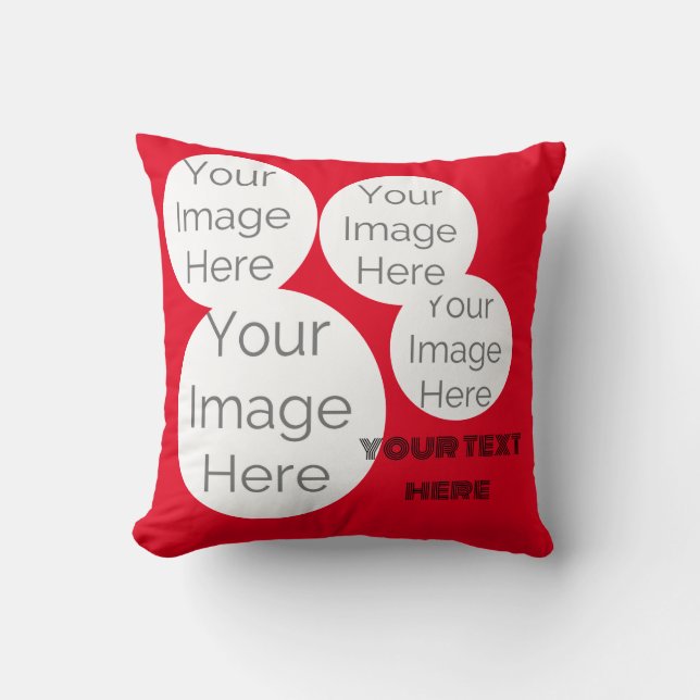 create own Throw Pillow photo text template red (Front)