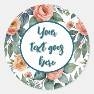create own wedding sticker peach roses eucalyptus