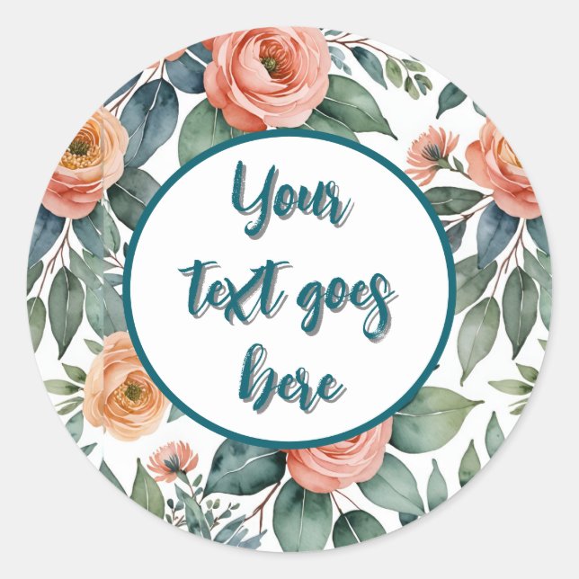 create own wedding sticker peach roses eucalyptus (Front)