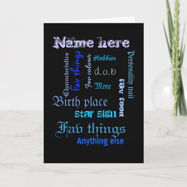 Create own word cloud card with template - BLU/BLK (Front)