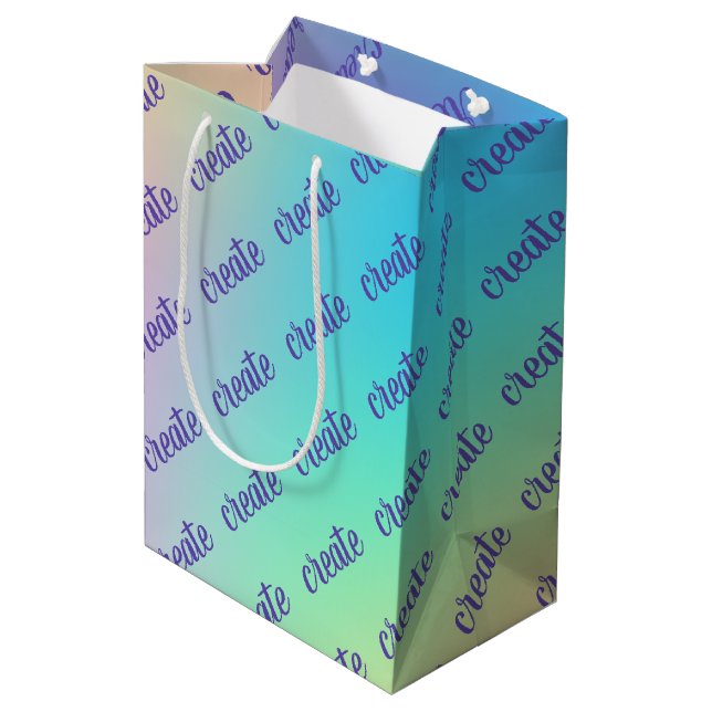 "Create" Pastel Rainbow Gradient Medium Gift Bag (Back Angled)