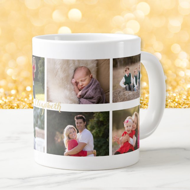 Create Personalized 8 Photo Collage Monogram Jumbo Large Coffee Mug (Create Personalized 8 Photo Collage Monogram Jumbo Giant Coffee Mug)
