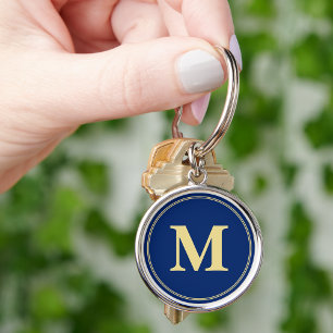Create Personalized Blue Gold Monogram Keychain