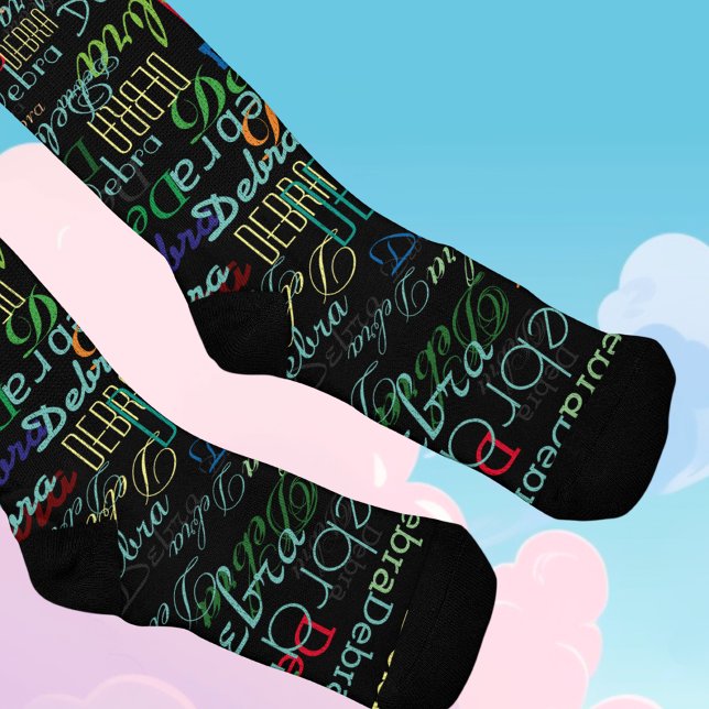 Create Personalized Colourful Name Typography Blac Socks (Creator Uploaded)