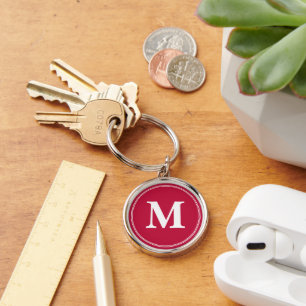 Create Personalized Crimson Red Monogram Keychain