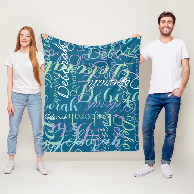 Create Personalized Name Typography ocean blue Fleece Blanket (In Situ)