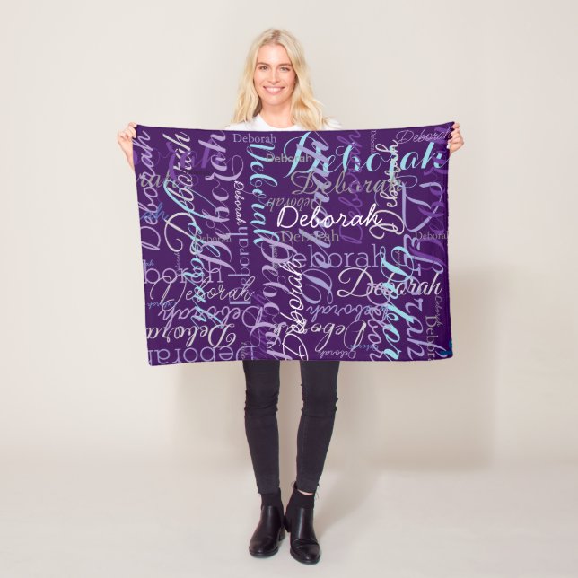 Create Personalized Name Typography Purple Fleece Blanket (In Situ)