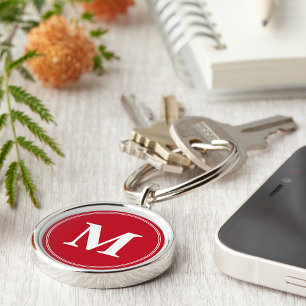 Create Personalized Red White Monogram Keychain