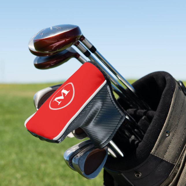 Create Personalized Red White Monogrammed Putter Golf Head Cover (In Situ)