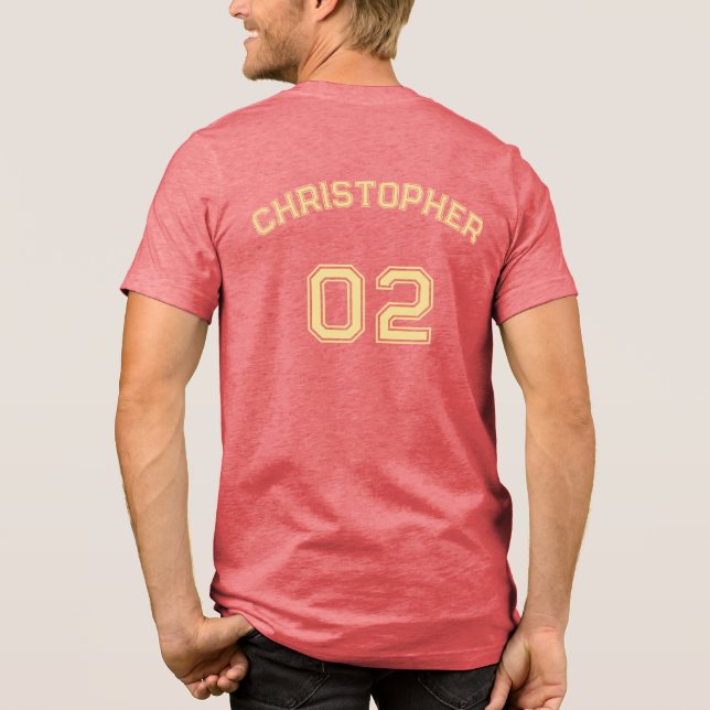 Create Player Name Jersey Number Mens Red Cotton Tri-Blend Shirt (Back)