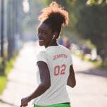 Create Player Name Jersey Number V-Neck Slim Fit T-Shirt<br><div class="desc">Create your own custom, personalized, cool stylish pink typography / font / script, monogrammed player name jersey number white, fashionable, slim fit, 100% combed ringspun jersey cotton, womens v-neck t-shirt tee shirt. Simply type in your name / player name and player jersey number, to customize. Makes a great gift for...</div>