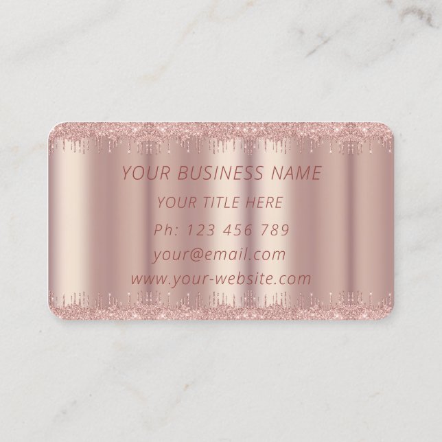 Create Rose Gold Glitter Business Card Template (Back)
