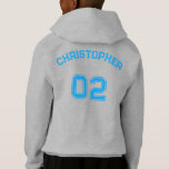 Create Teen Toddler Kids Boy Name Jersey Number<br><div class="desc">Create your own custom, personalized, cool, unisex sizing, modern, stylish blue typography / font / script, monogrammed player name jersey number grey, warm, cozy, pullover hooded sweatshirt hoodie with two-ply head-warming hood, and oversized kangaroo pocket designed to keep little hands warm. Simply type in your name / kids name /...</div>