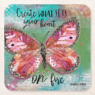 Create What Sets Your Heart On Fire Square Paper Coaster