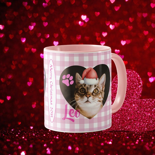 Create Your Cat 2 Photo Cute Typography Christmas  Mug (Create Your Cat 2 Photo Cute Typography Christmas Mug )
