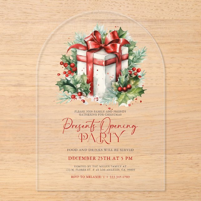 Create Your Christmas Present Opening Party Invite Acrylic Invitations (Front)
