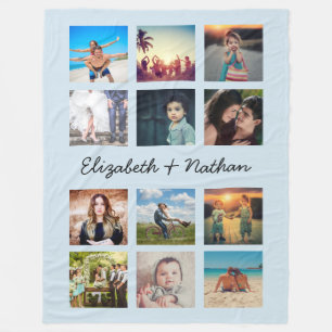 Create Your Custom 12 Family Photo Collage Blue Fleece Blanket
