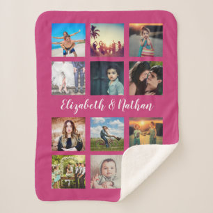 Create Your Custom 12 Photo Collage Bright Pink Sherpa Blanket