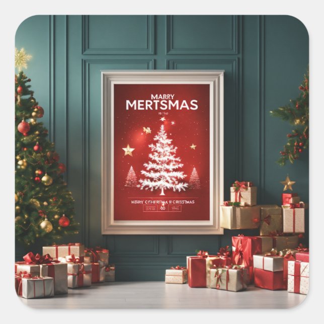 "Create Your Custom Christmas Stickers" Square Sticker (Front)