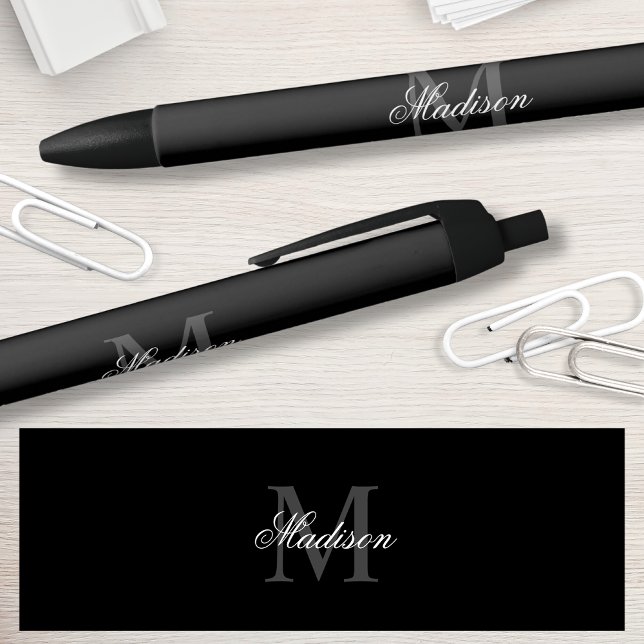 Create Your Custom Name Monogram Calligraphy Black Black Ink Pen (Creator Uploaded)