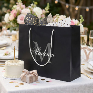 Create Your Custom Name Monogram Calligraphy Black Large Gift Bag