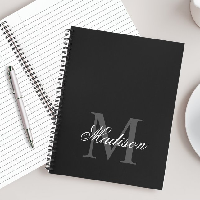 Create Your Custom Name Monogram Calligraphy Black Notebook (Creator Uploaded)