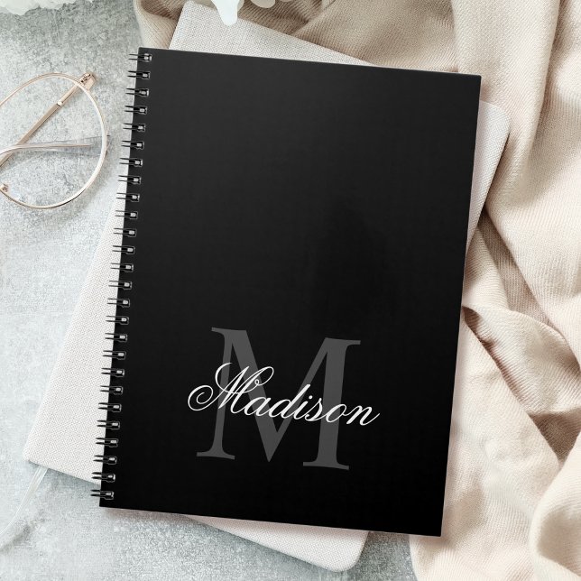 Create Your Custom Name Monogram Calligraphy Black Notebook (Creator Uploaded)